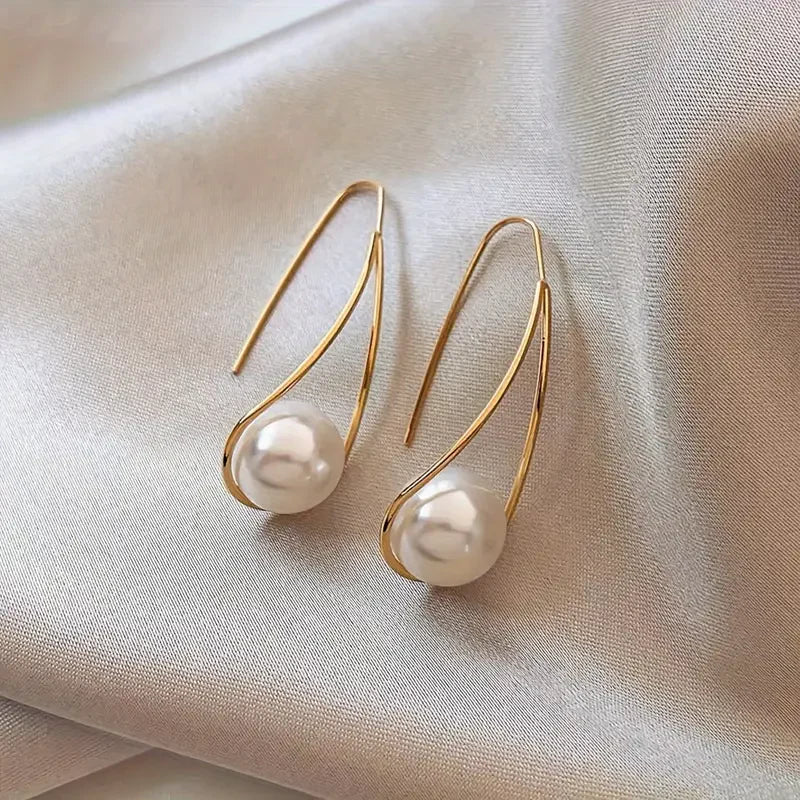 Elegantní visací perlové náušnice | Zlato