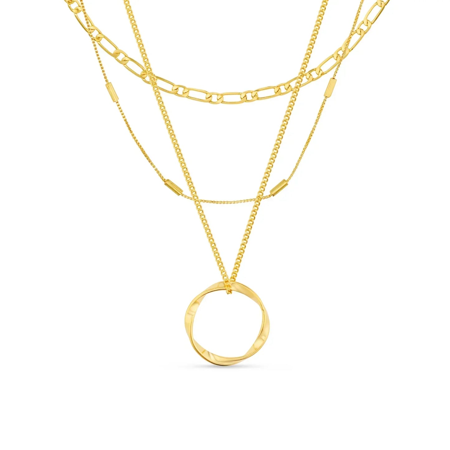 Třířadý náhrdelník s otevřeným kruhem | Bílé zlato